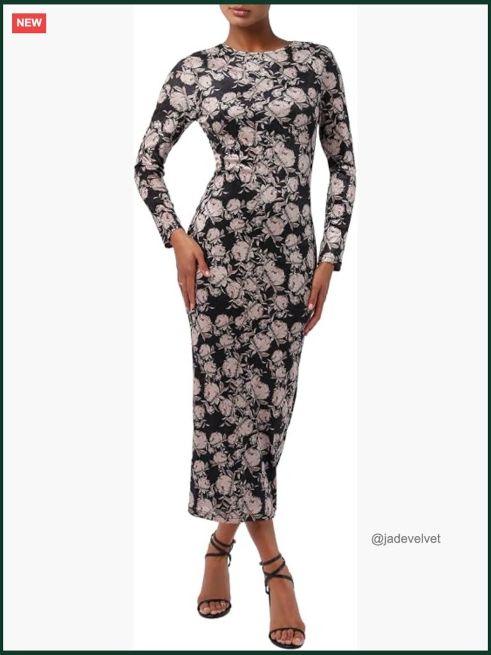 Zealand Long Sleeve Mesh Midi Dress Bodycon Floral Print